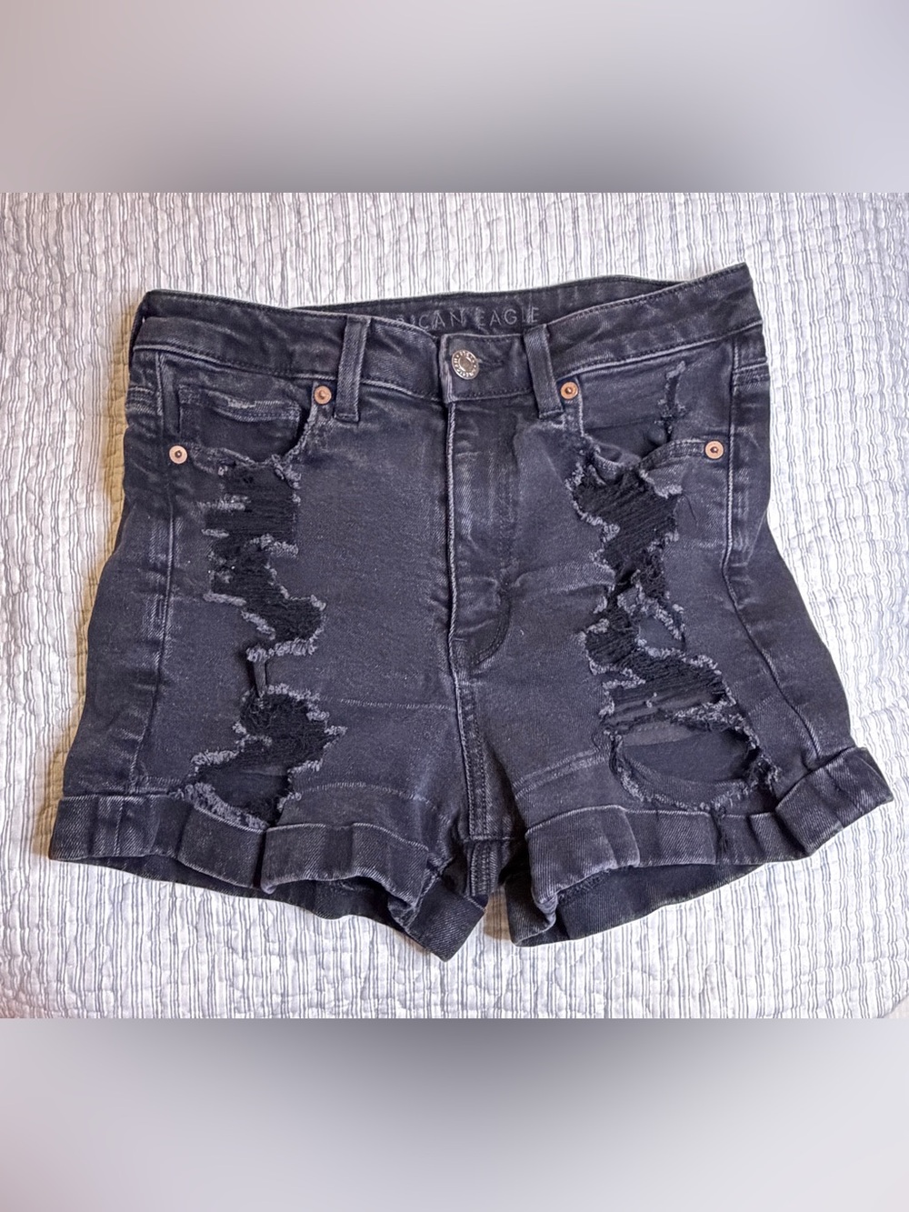 American Eagle Outfitters Black Ripped High-Rise Jean Shorts
